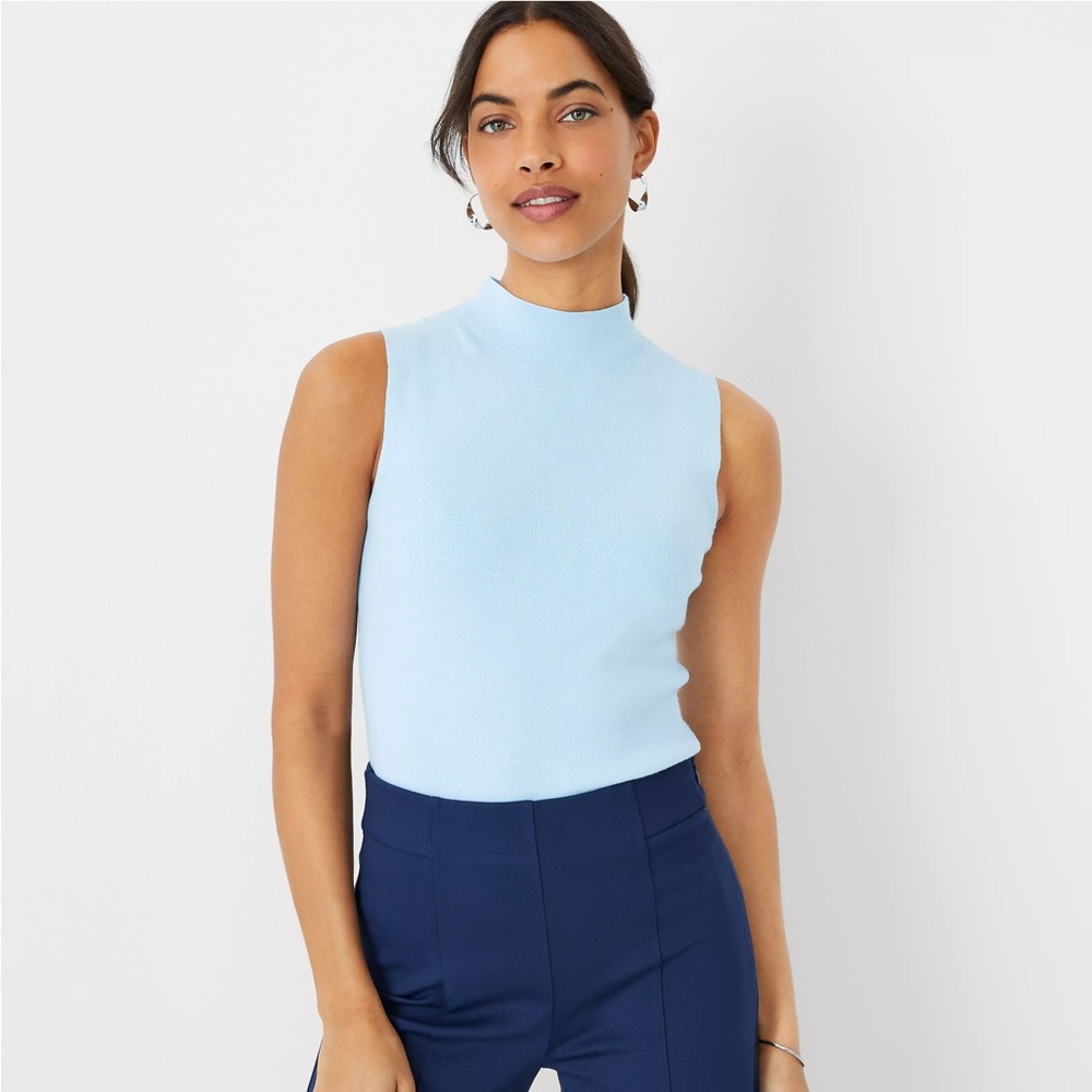 Ann Taylor Blue Mock Neck Sweater Shell